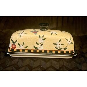 vintage Lang & Wise earthenware butter dish Bright and anBeautiful 2001